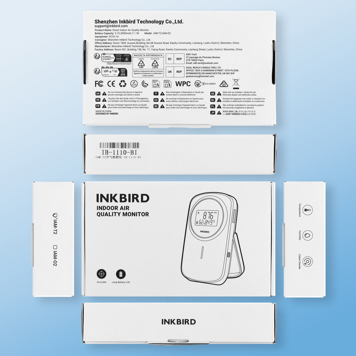 Moniteur de qualité de l'air intérieur Bluetooth 3-en-1 IAM-T2