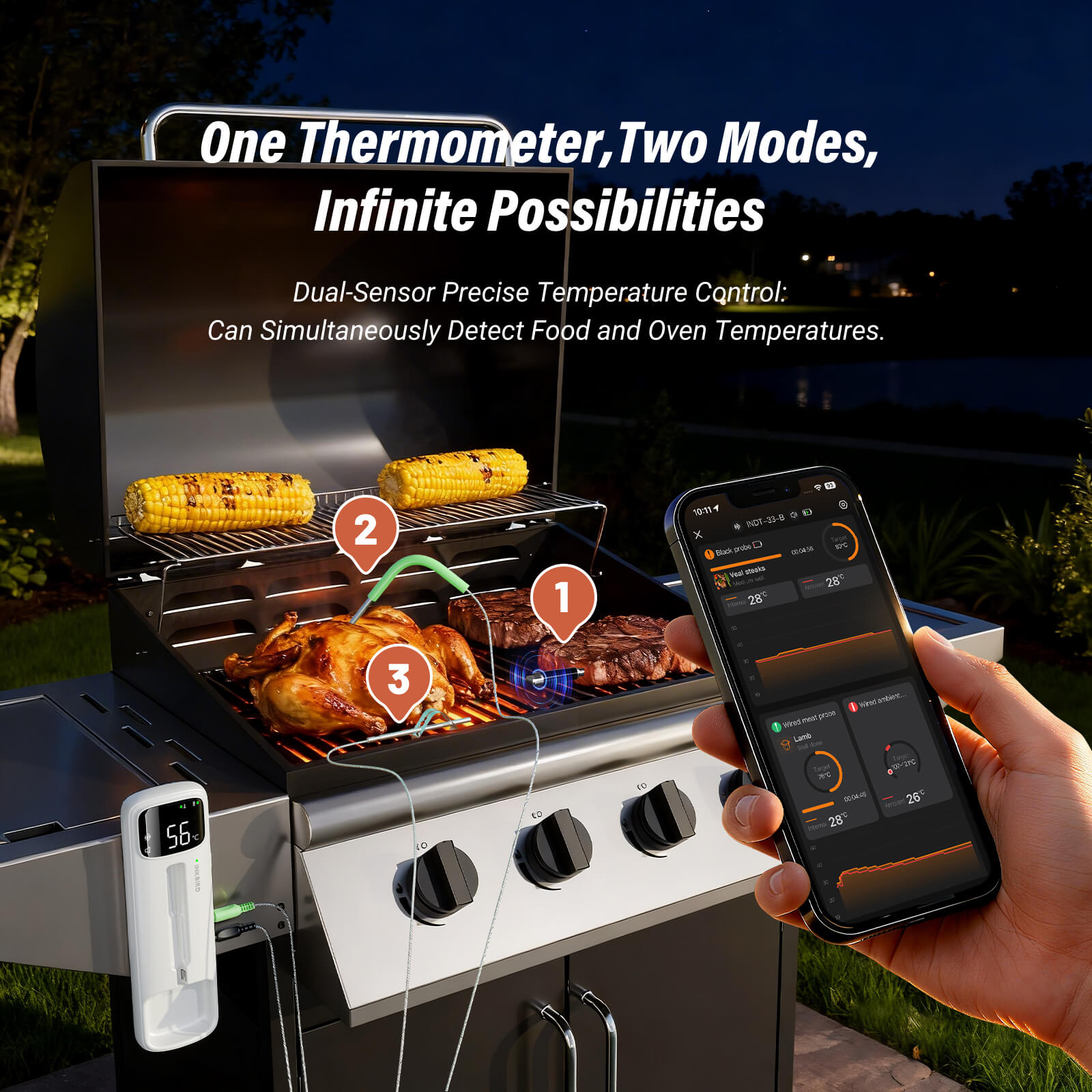 Wireless & Wired Dual-Use Meat Thermometer INDT-33-B