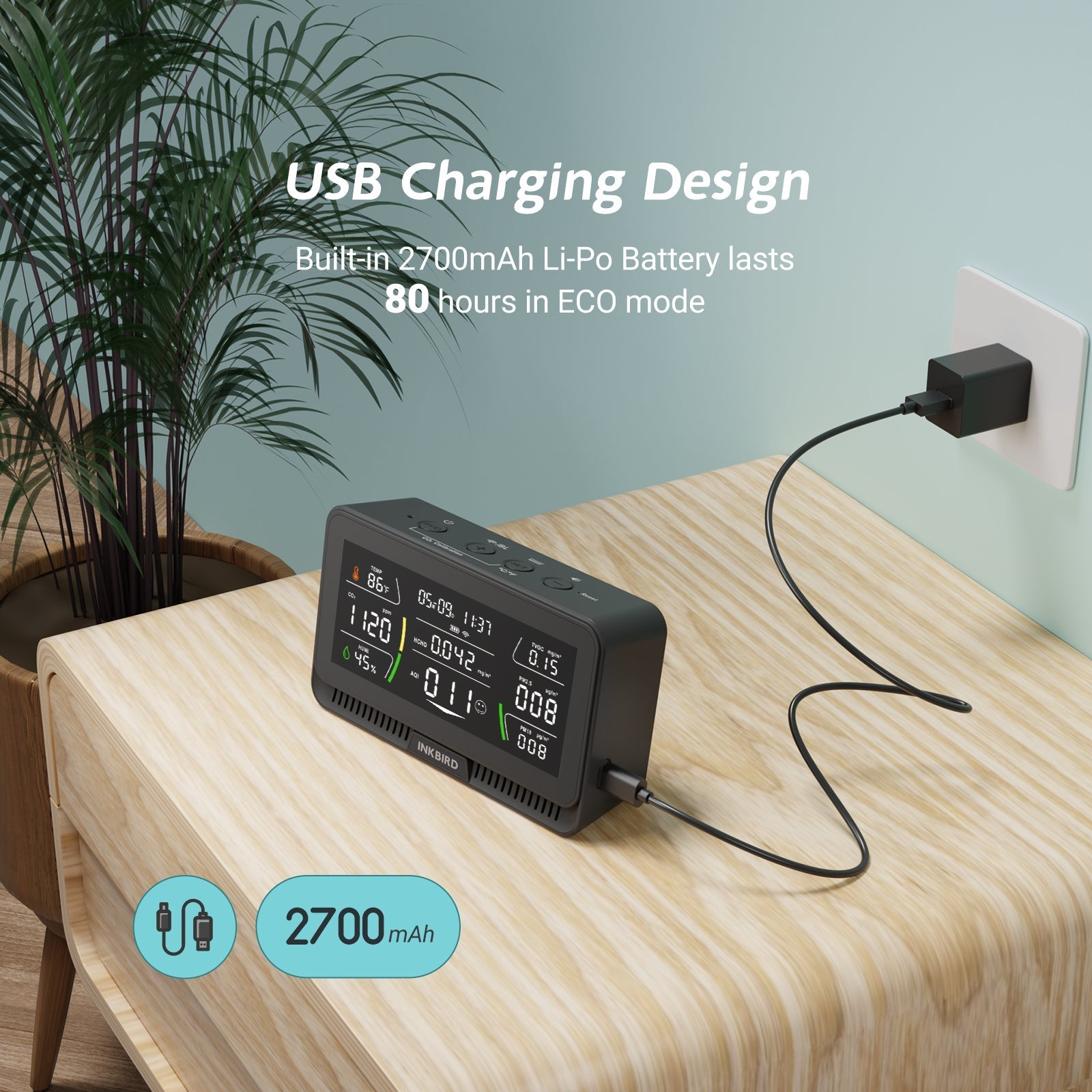 Wireless 10 - in - 1 Air Quality Monitor IAQM - 129 - W - INKBIRD