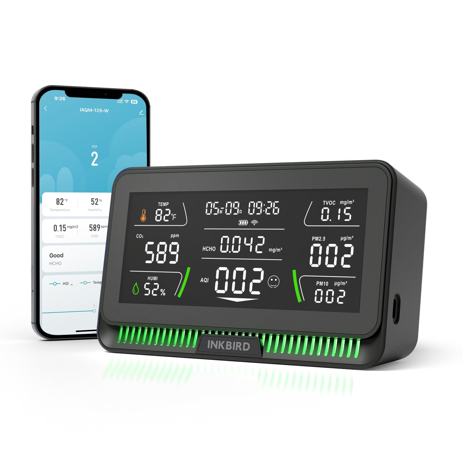 Wireless 10 - in - 1 Air Quality Monitor IAQM - 129 - W - INKBIRD