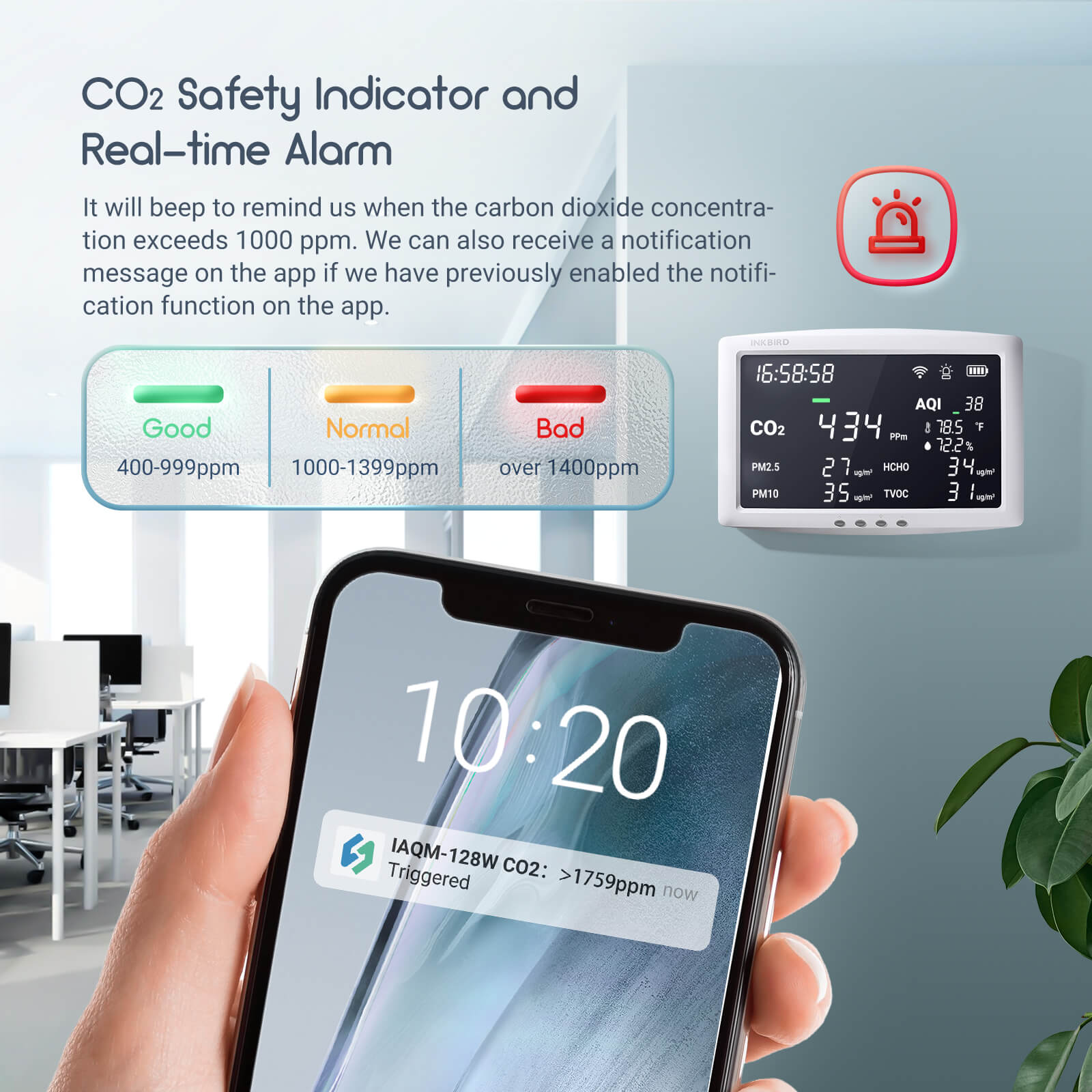 Wireless 8 - in - 1 Air Quality Monitor IAQM - 128W - INKBIRD