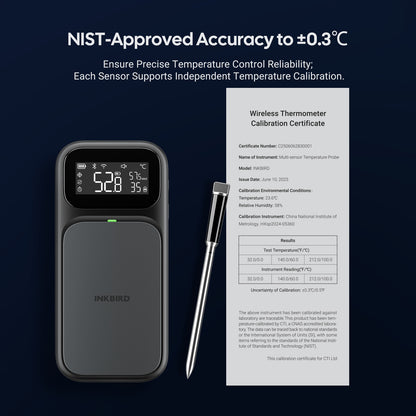 NIST-Certified WiFi & Bluetooth Meat Thermometer INT-31-BW