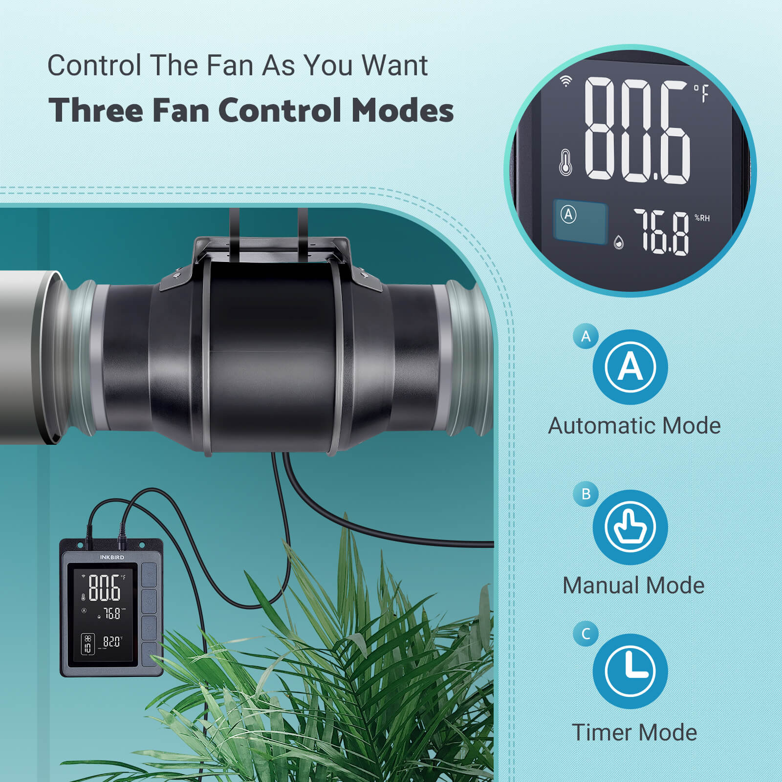 6" Smart Inline Duct Fan with Temperature Humidity Controller IVC - 001W - INKBIRD