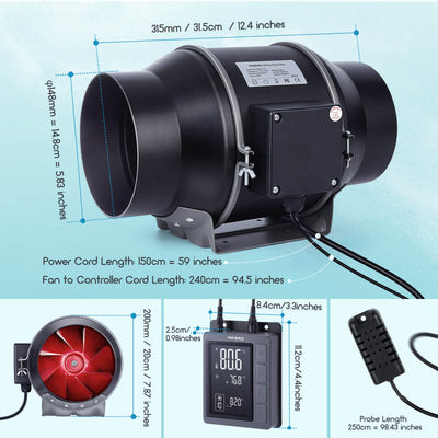 6" Smart Inline Duct Fan with Temperature Humidity Controller IVC - 001W - INKBIRD