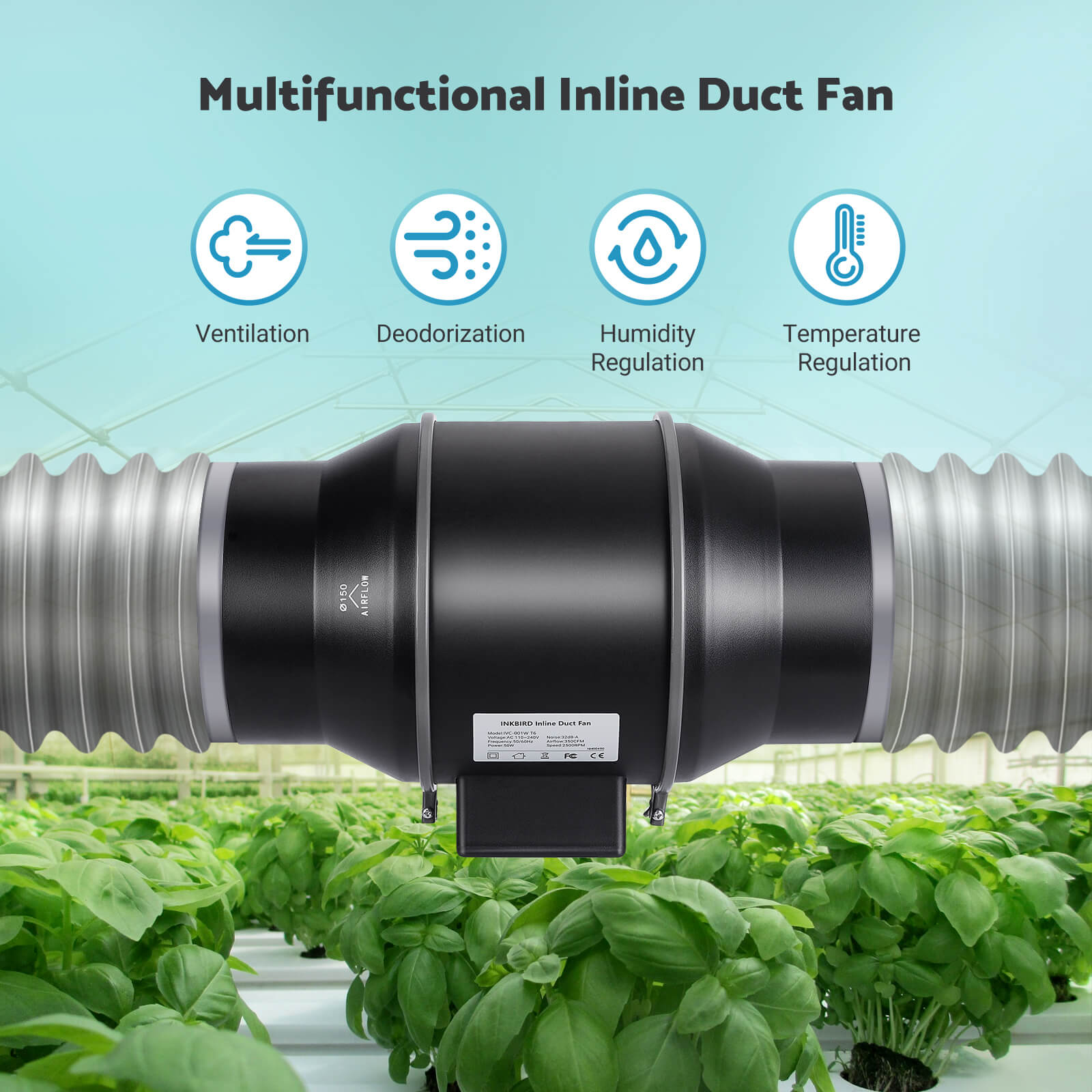 6" Smart Inline Duct Fan with Temperature Humidity Controller IVC - 001W - INKBIRD