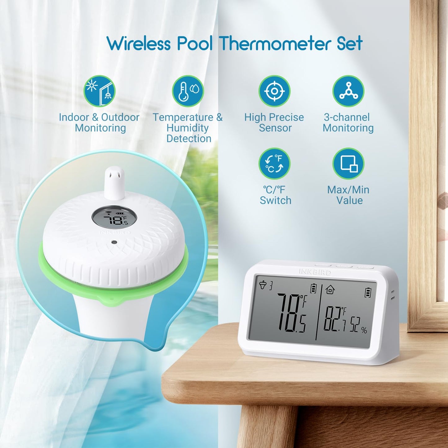 Wireless Pool Thermometer Set IBS-P02R