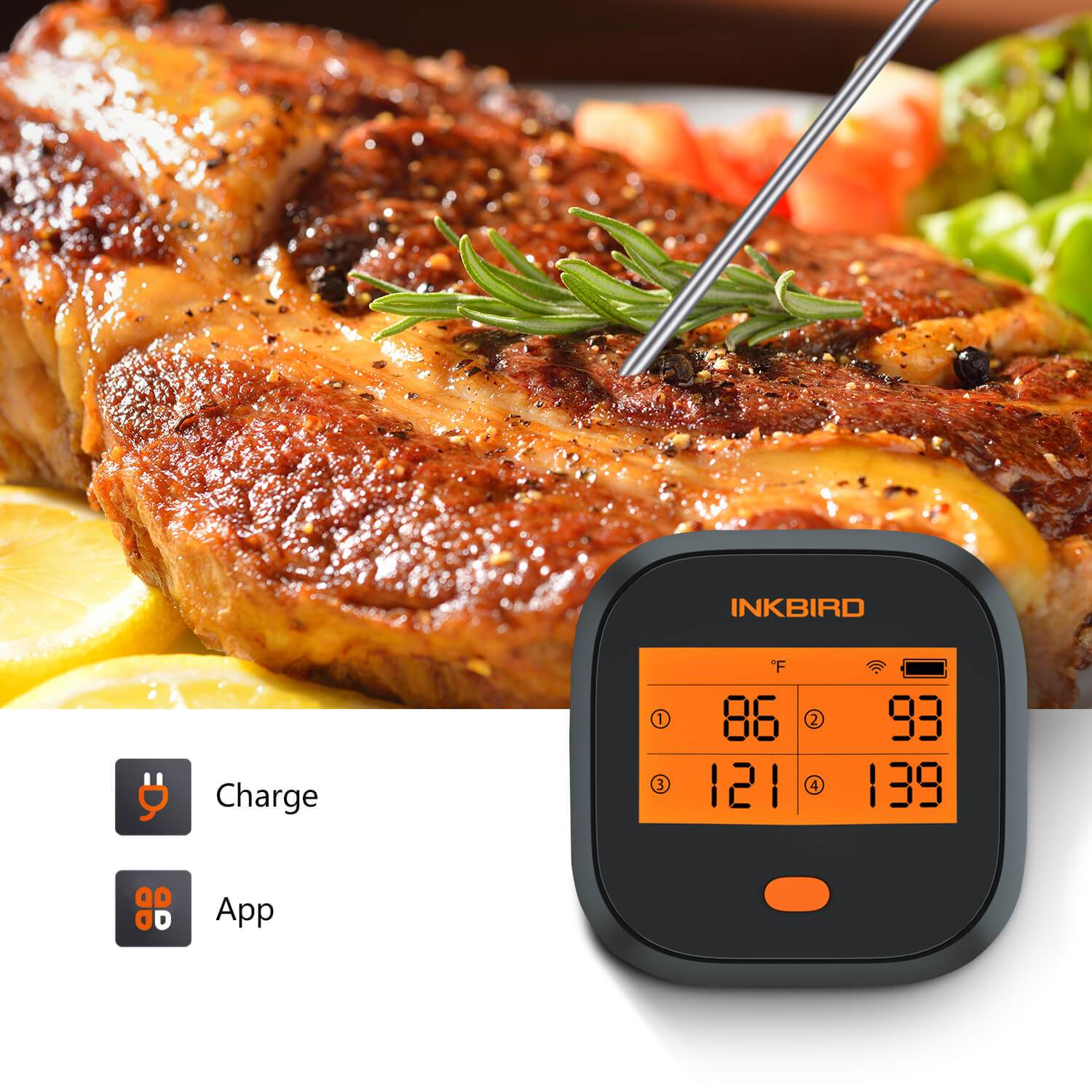 Termómetro de parrilla WiFi IBBQ-4T con 4 sondas para carne y termómetro de lectura instantánea impermeable IHT-1P