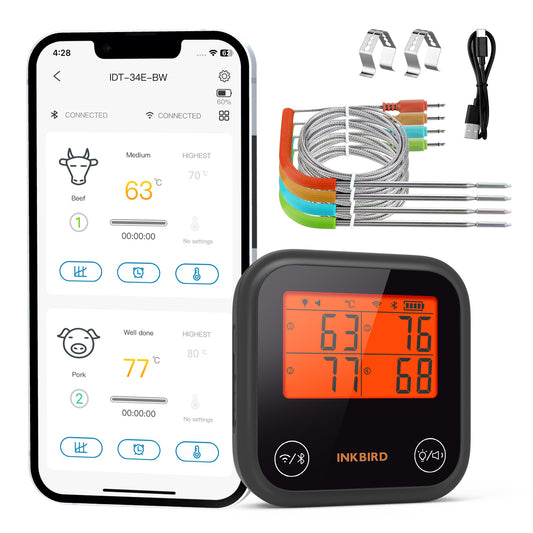 WiFi & Bluetooth BBQ Thermometer IDT-34E-BW