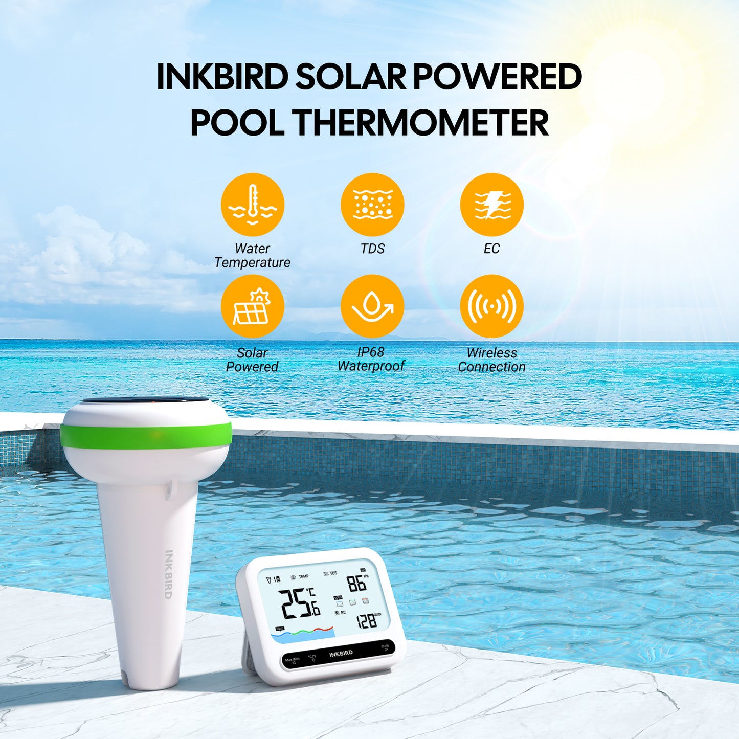3-in-1 Smart Monitor Water Quality Pool Thermometer Set IBS-P04R