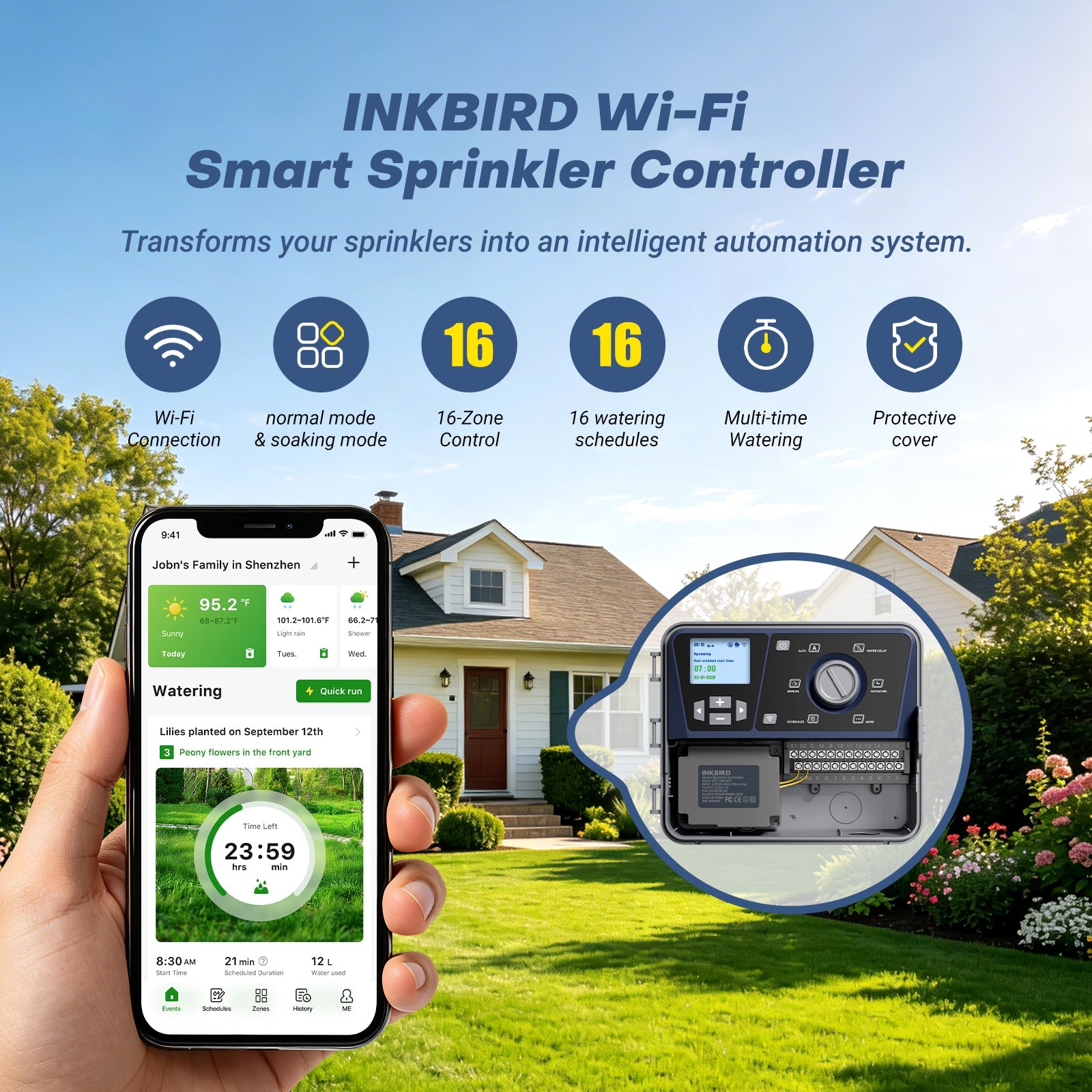 16-Zone Independent Control Sprinkler Controller IICO-1600-WIFI
