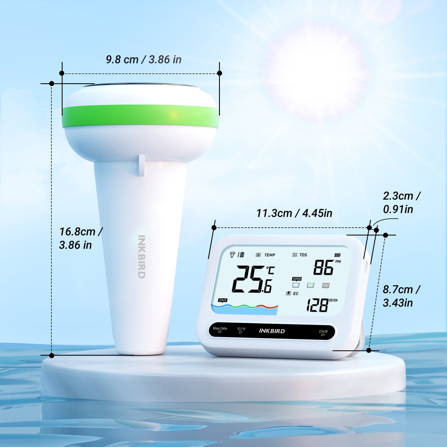 3-in-1 Smart Monitor Water Quality Pool Thermometer Set IBS-P04R