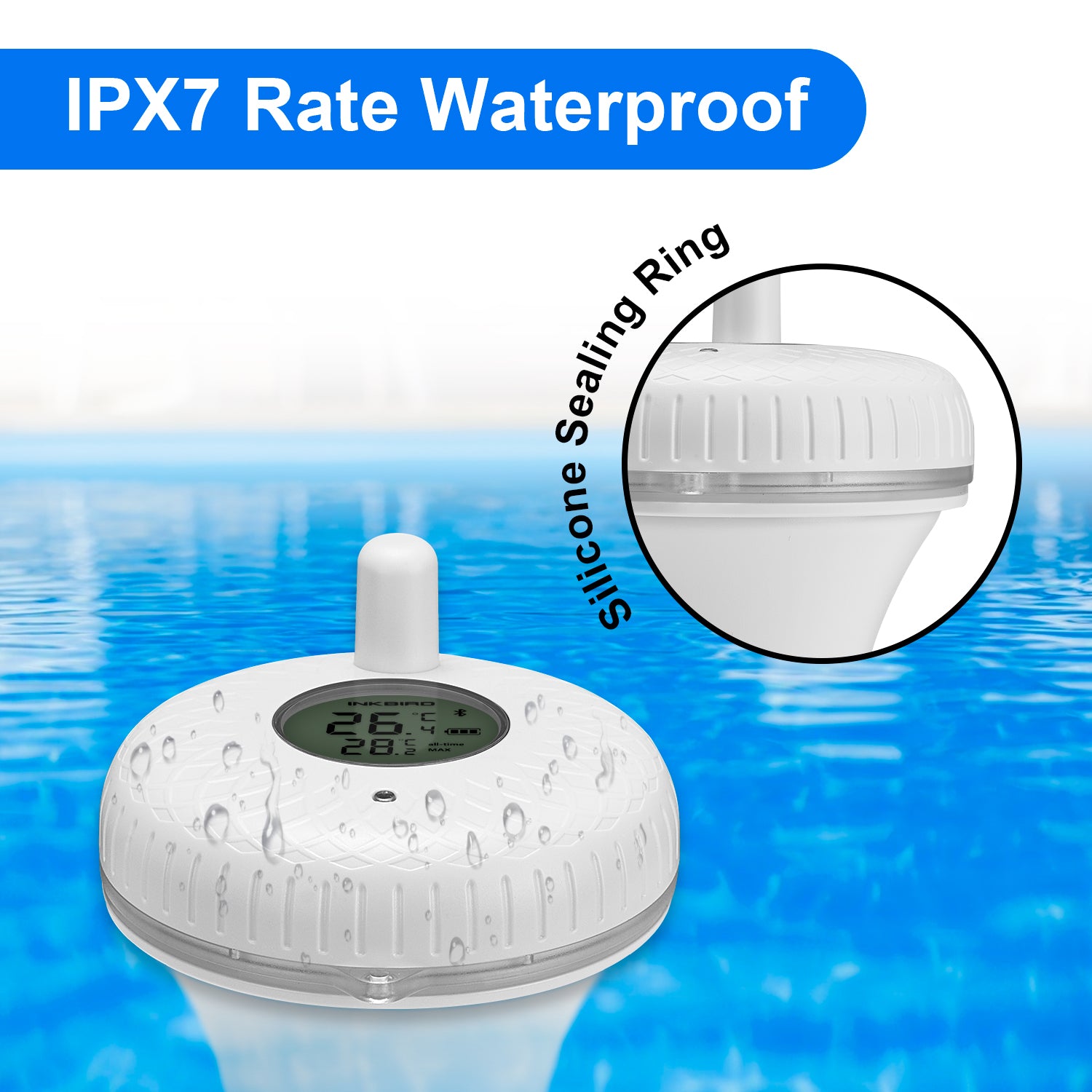IBS-P02B Pool Thermometer with IPX7 Waterproofing and Silicone Sealing Ring