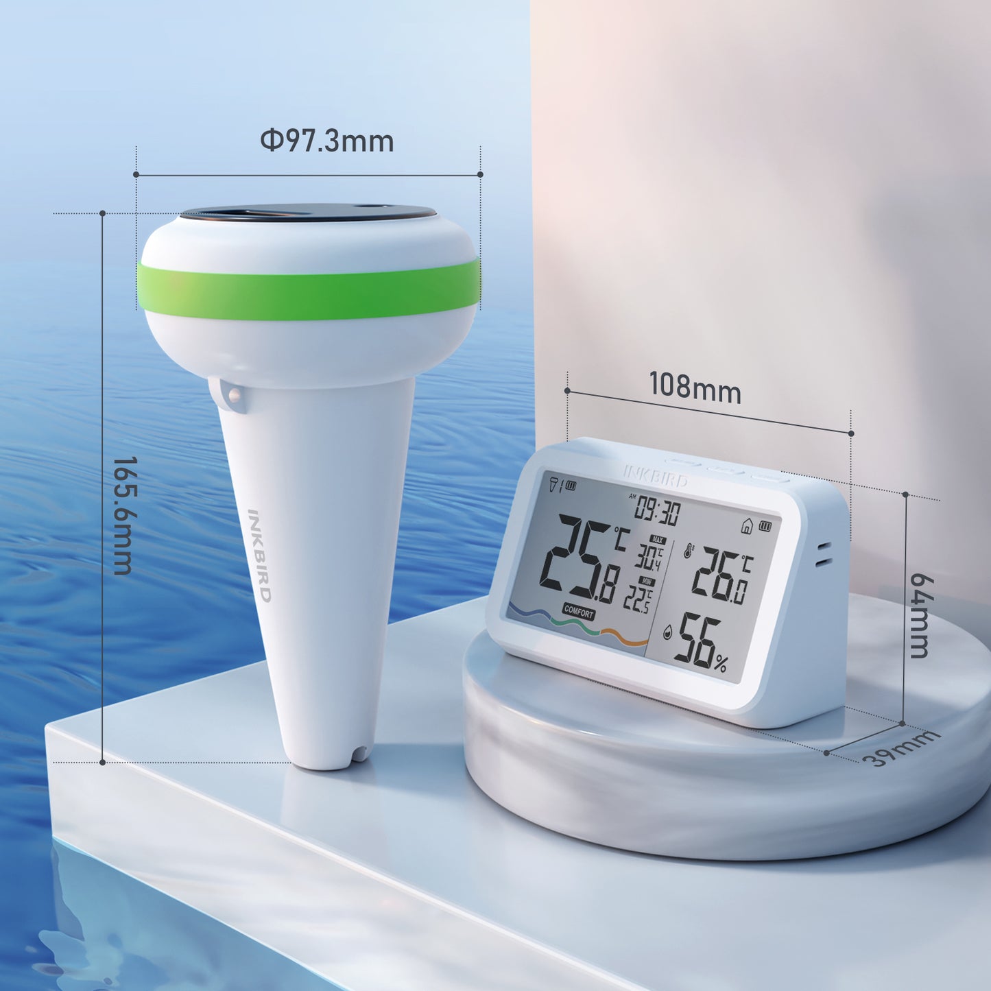 IBS-P03R Pool Thermometer and Indoor Monitor Dimensions