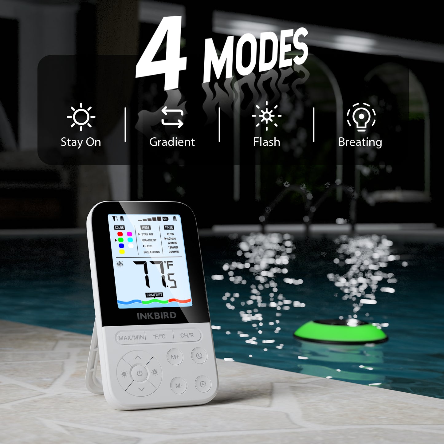 IBS-P05R Pool Thermometer 4 Lighting Modes