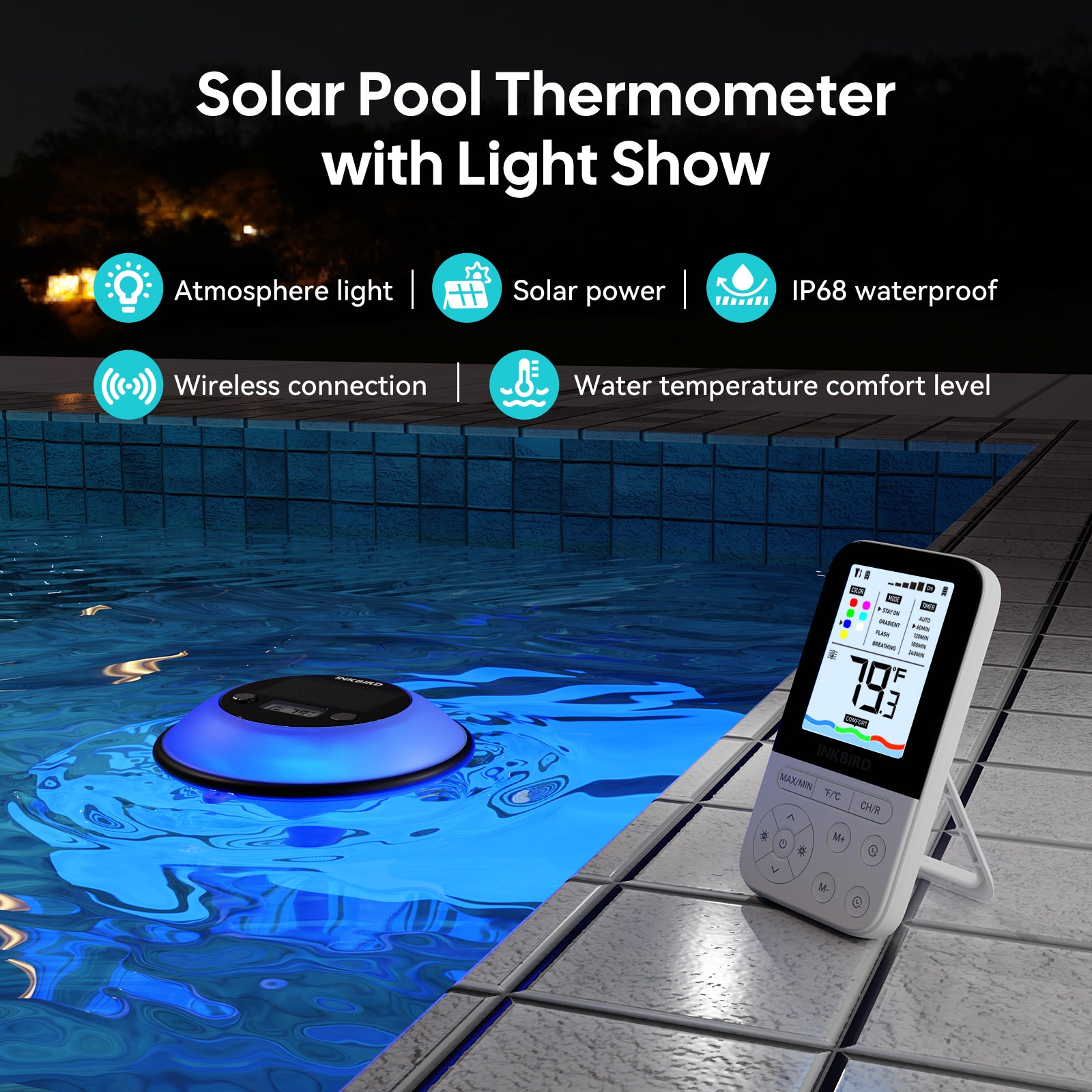 IBS-P05R Solar Pool Thermometer with Ambient Light