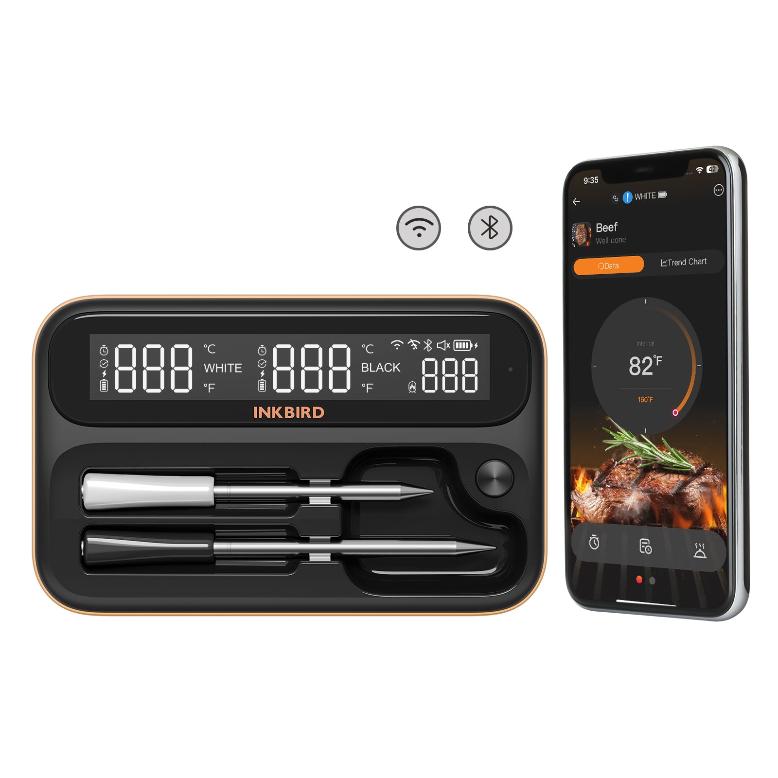 INT-12-BW WiFi/Bluetooth Meat Thermometer with App