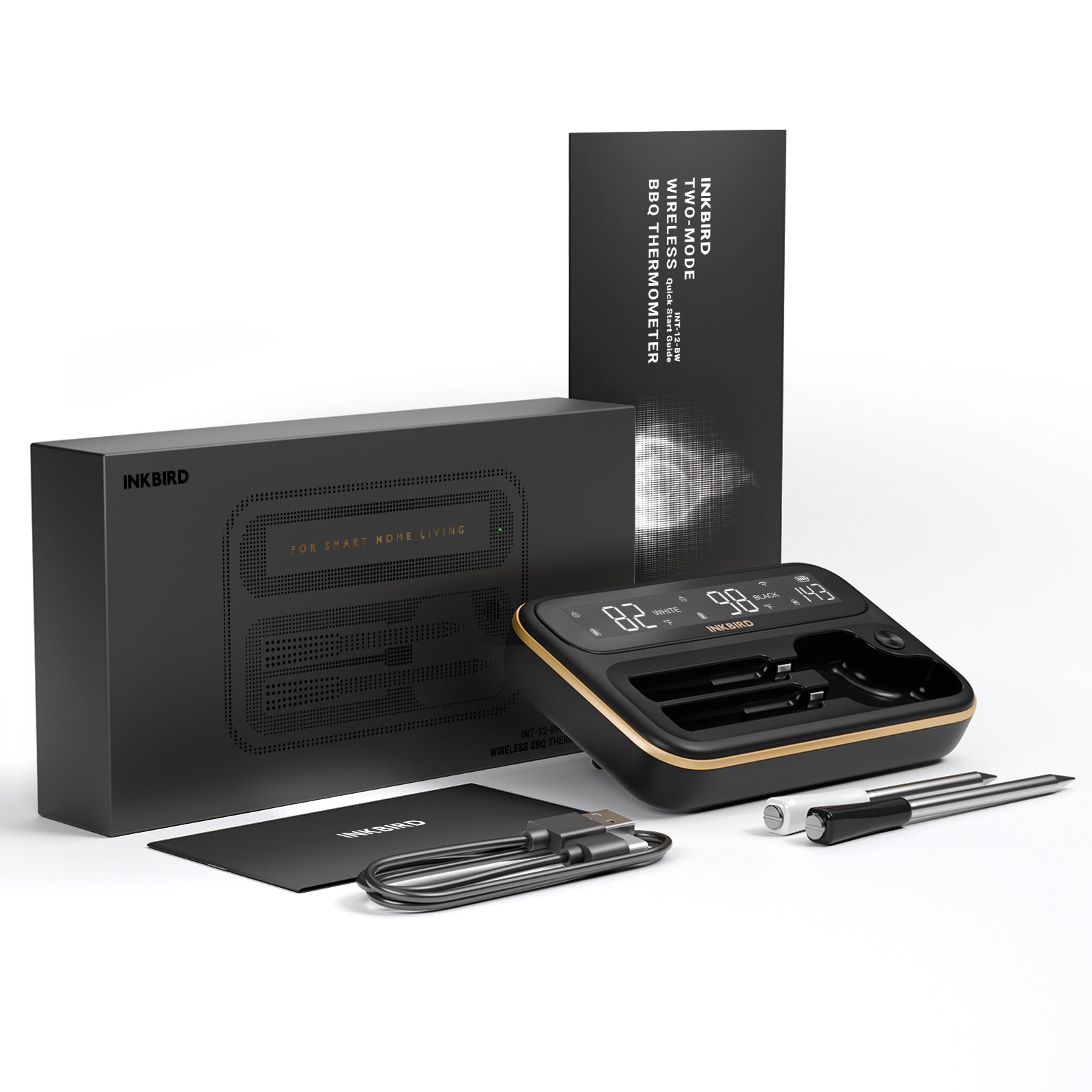 INT-12-BW WiFi/Bluetooth Meat Thermometer with Package and Components