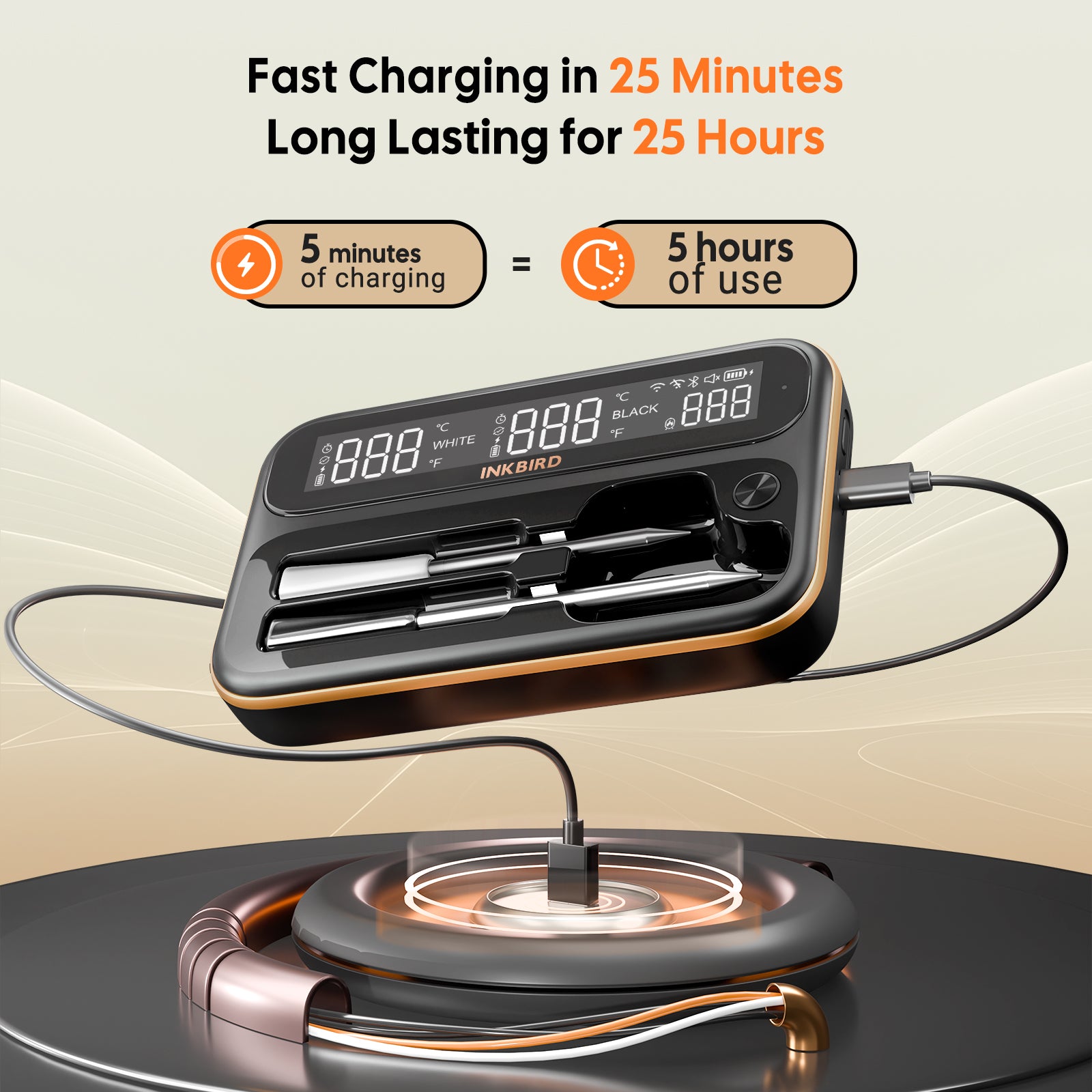 INT-12-BW Wireless Thermometer Fast Charging Long Lasting