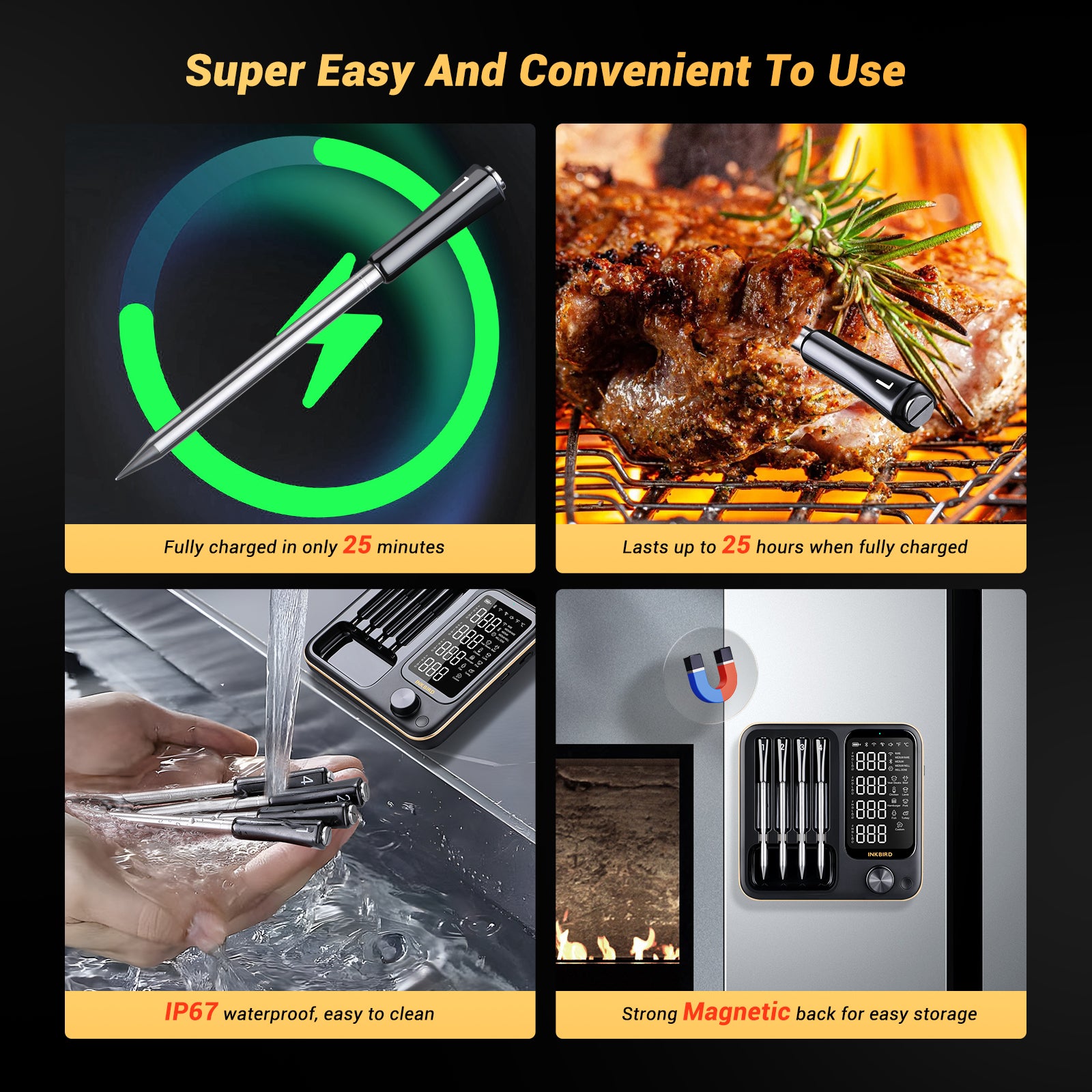 INT-14-BW Charging, Battery Life, Waterproof, Waterproof, Magnetic Back Features