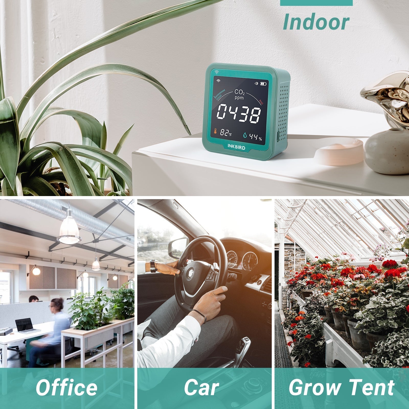 Wireless 3 - in - 1 CO2 Detector INK - CO2W - INKBIRD