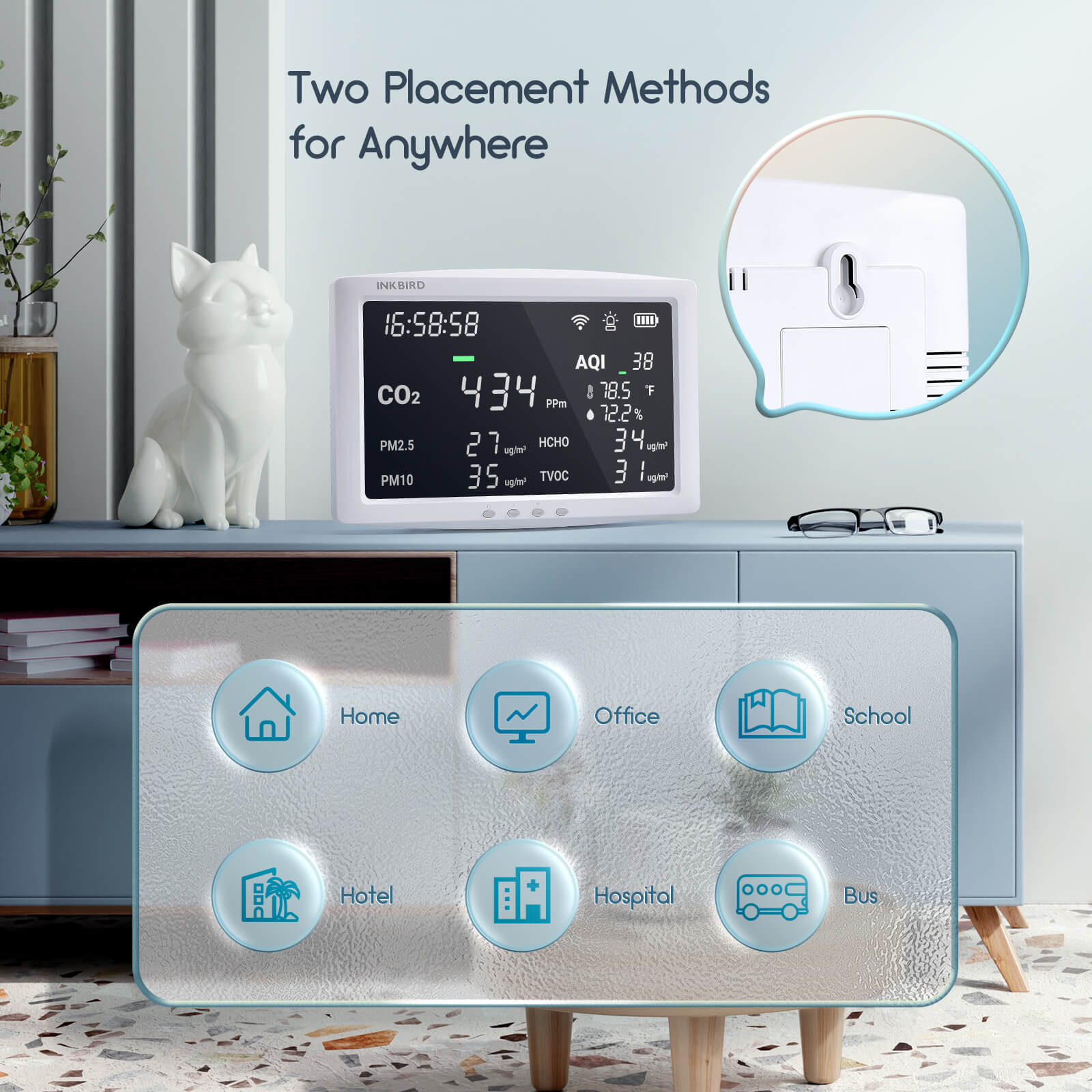 Wireless 8 - in - 1 Air Quality Monitor IAQM - 128W - INKBIRD