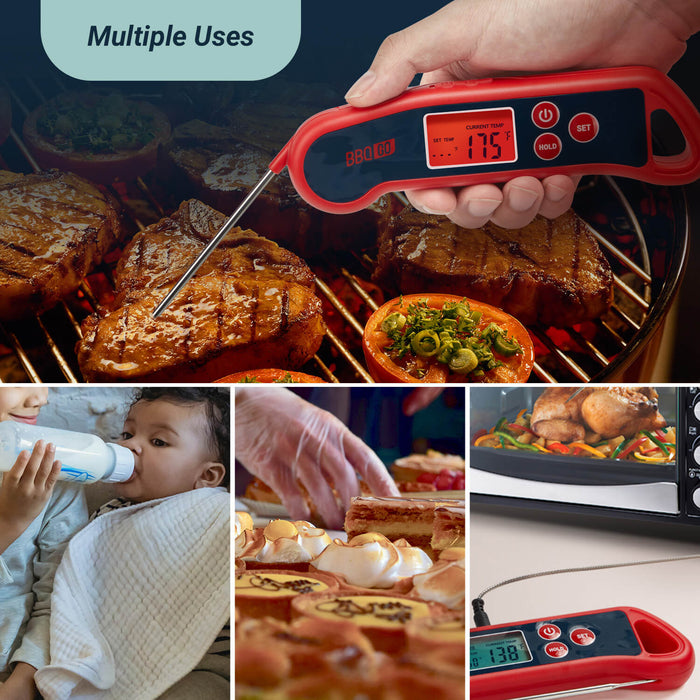  3 in 1 Digital Meat Thermometer, Instant Read Food Thermometer  with 2 Detachable Wired Probe, Calibration, Alarm Function, LCD Backlight  for Grilling, Cooking, BBQ, Kitchen: Home & Kitchen