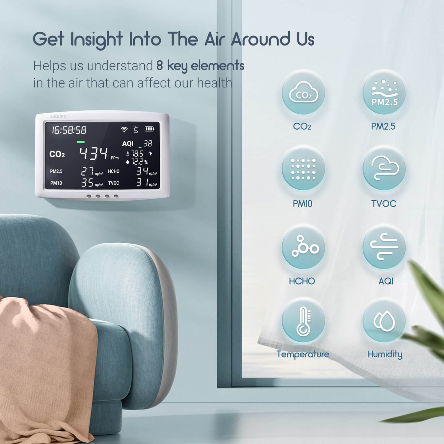 Wi-Fi 8-in-1 Air Quality Monitor IAQM-128W