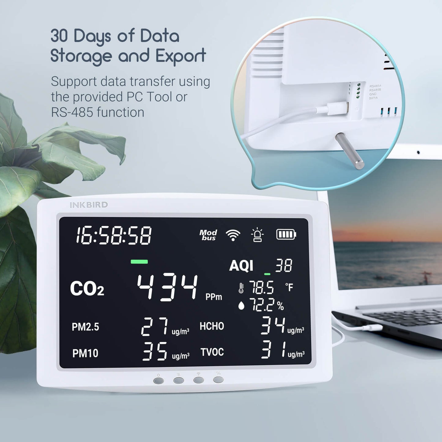 Wi-Fi 8-in-1 Air Quality Monitor IAQM-128W