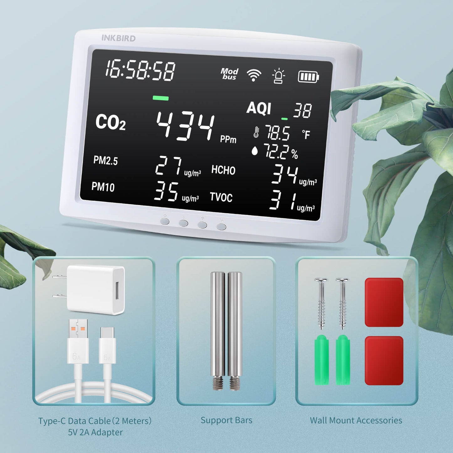 Wi-Fi 8-in-1 Air Quality Monitor IAQM-128W