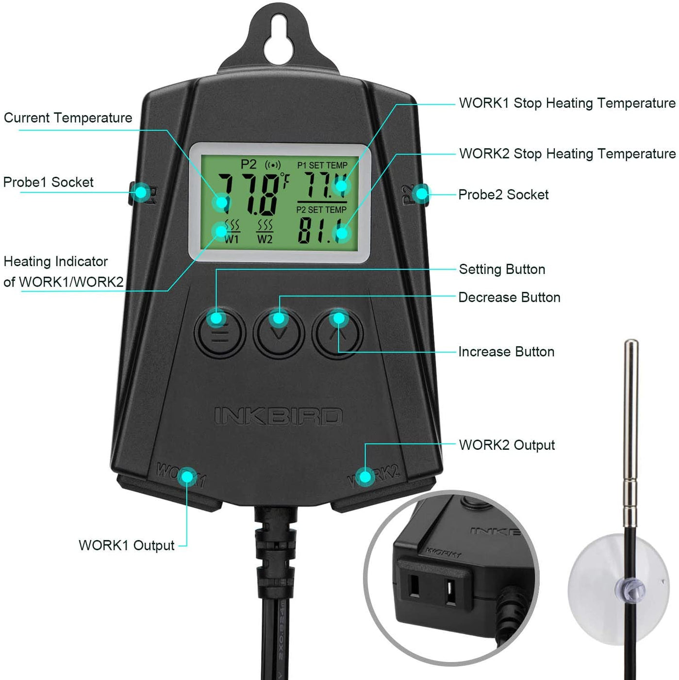 INKBIRD Reptiles Heat Mat Thermostat Temperature Controller IPT2CH