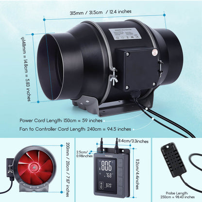 IVC-001W Inline Duct Fan with Smart Controller