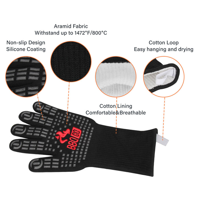 14inch 1472℉ Extreme Heat Resistant BBQ Grilling Gloves